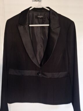 Nine West Black Satin-Trim Single-Button Tuxedo Jacket
